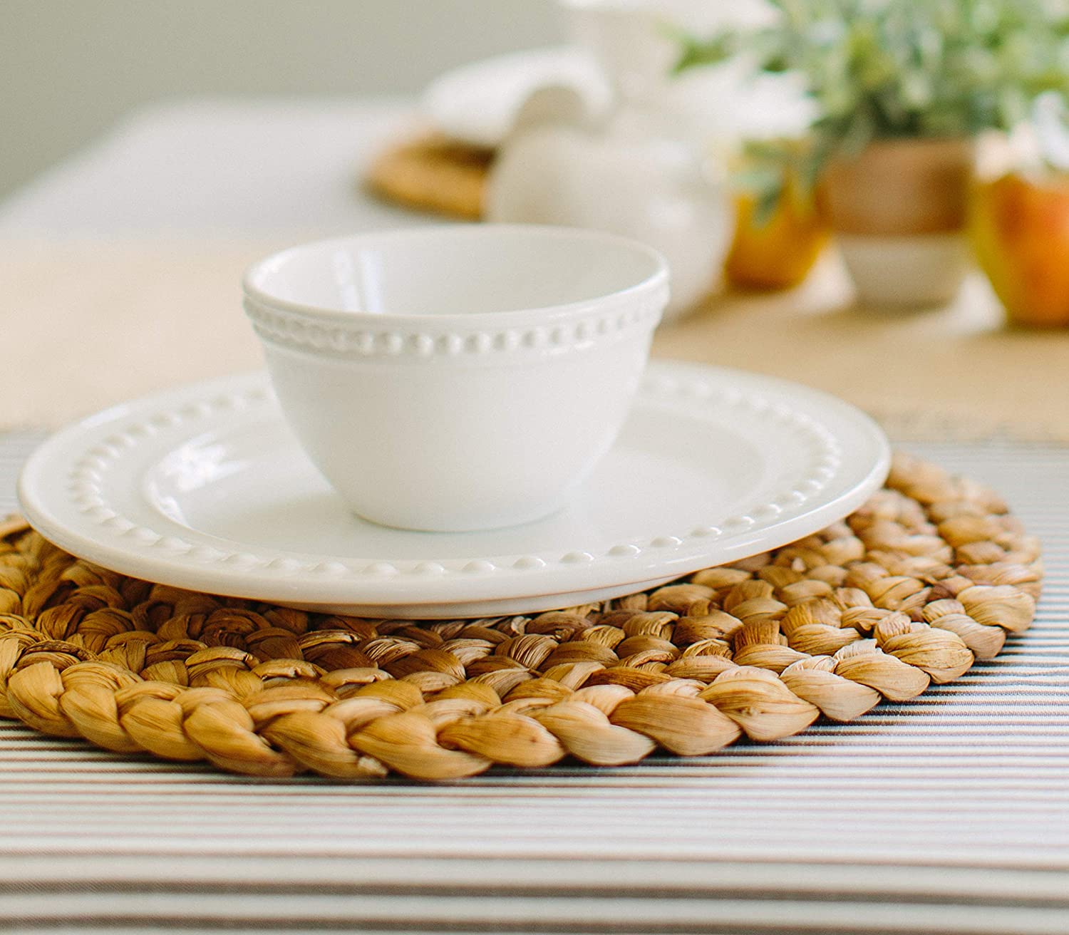 decoration round plate insulation pads mat coaster party woven water hyacinth seagrass rattan placemat for dining table