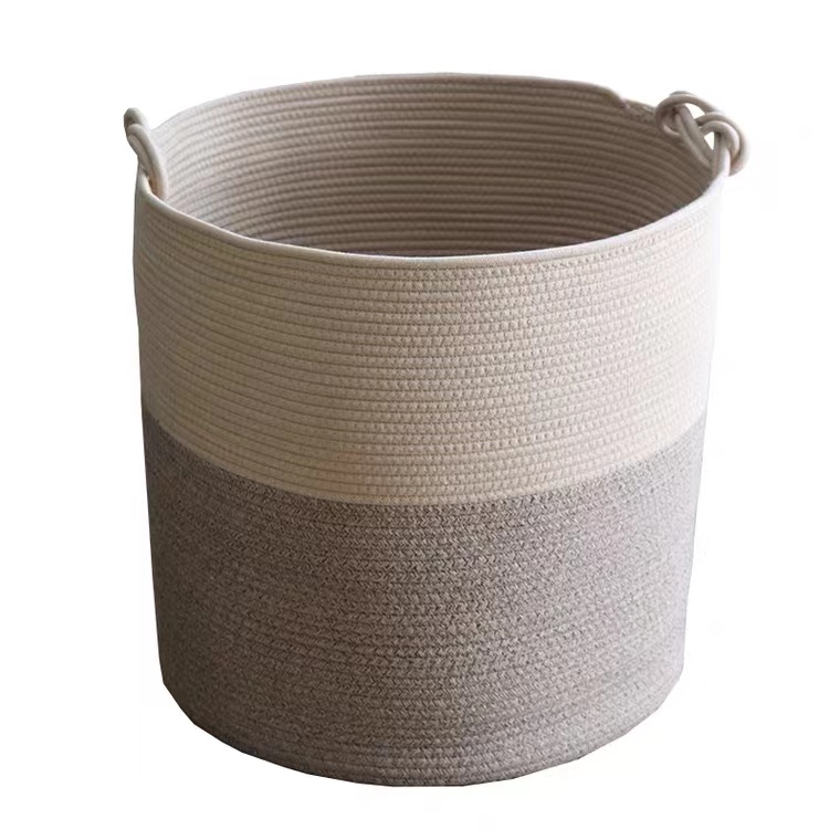 large capacity foldable round woven cotton rope rope storage basket for living room dirty cloth laundry basket