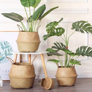 seagrass belly basket pot laundry straw woven wicker rattan seagrass storage basket for plants