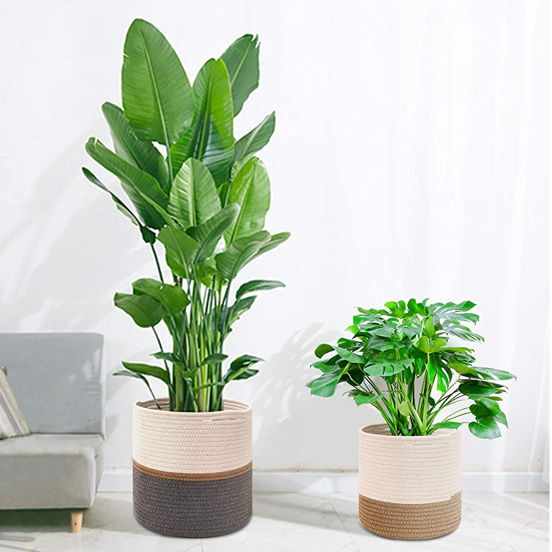cotton rope plant basket woven basket 10"12" flower pot floor indoor planters for home decor