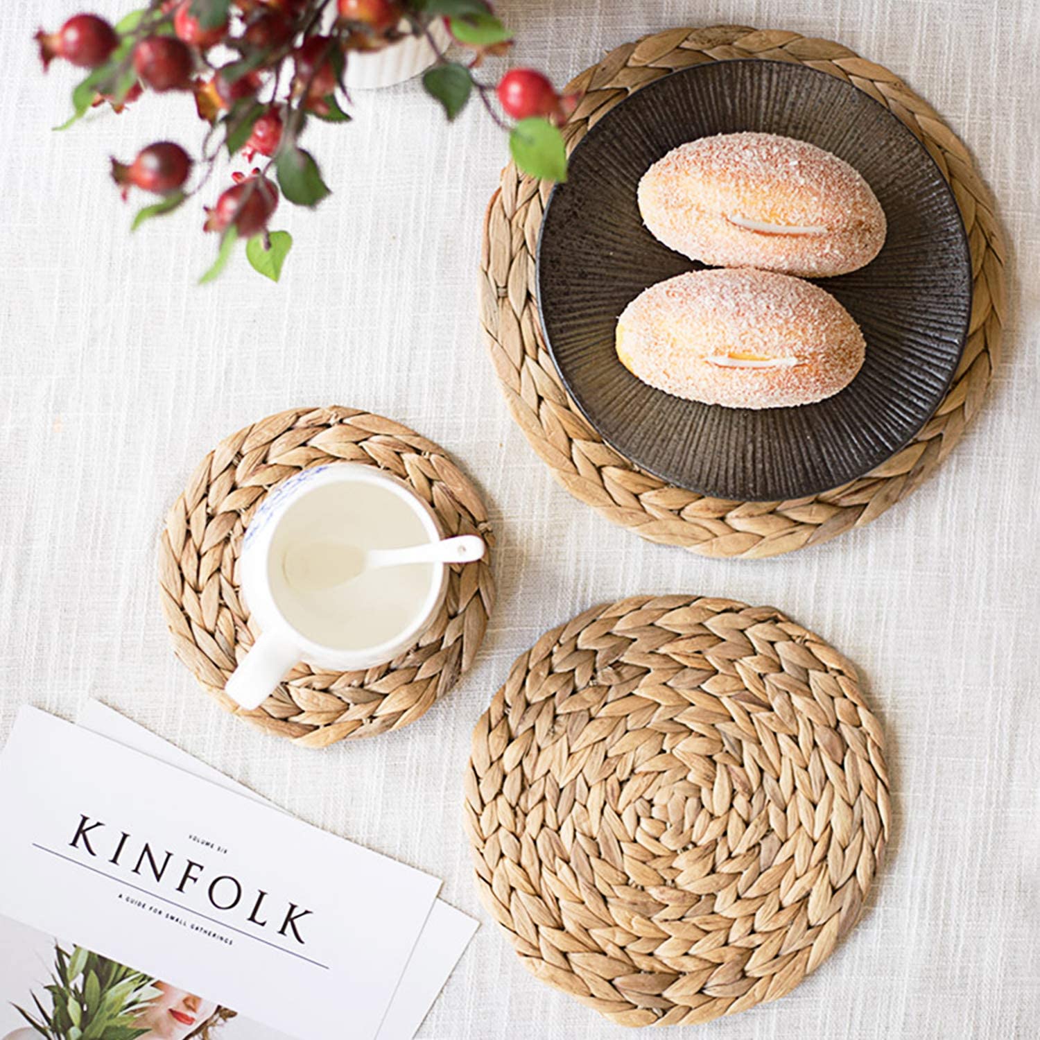 decoration round plate insulation pads mat coaster party woven water hyacinth seagrass rattan placemat for dining table