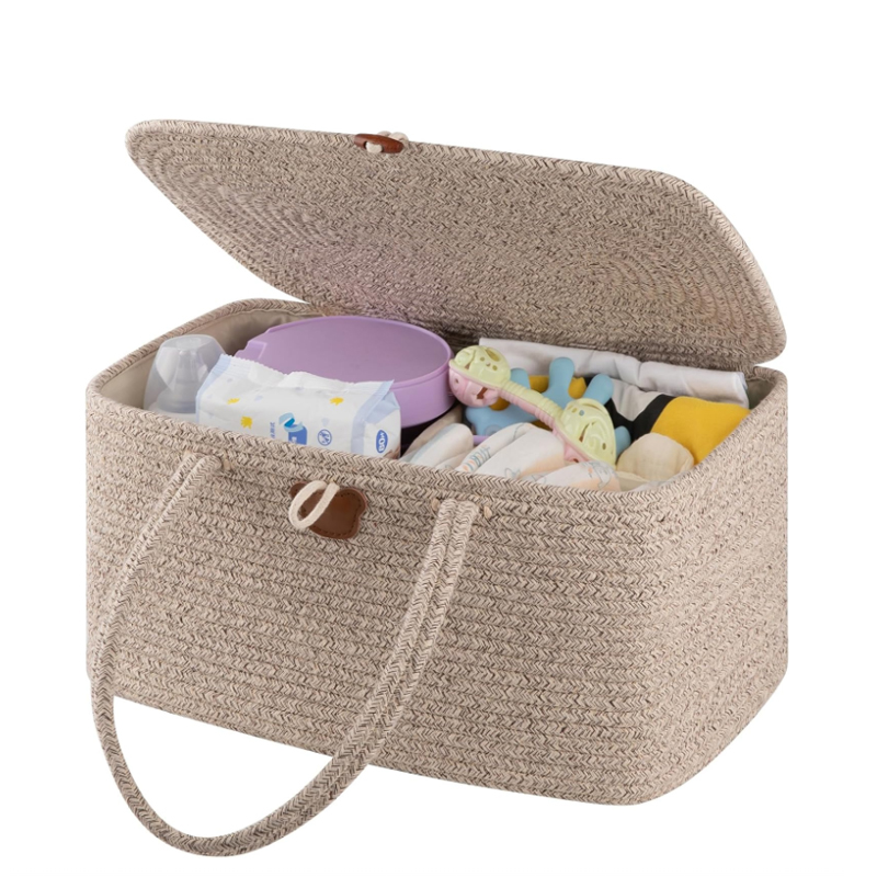 baby diaper caddy nursery storage bin car organizer for diapers wipes cotton rope changing table caddy basket