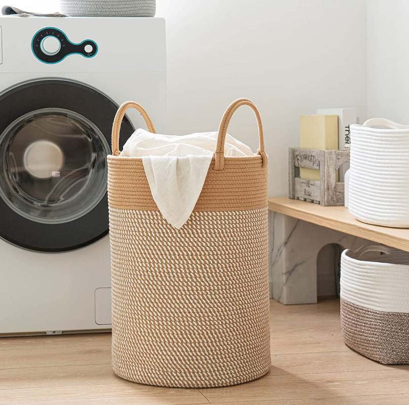 large woven rope laundry hamper with handles decorative storage basket for bedroom living room for clothes toys organization