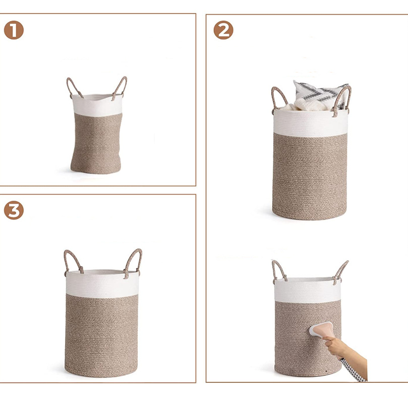 large woven rope laundry hamper with handles decorative storage basket for bedroom living room for clothes toys organization