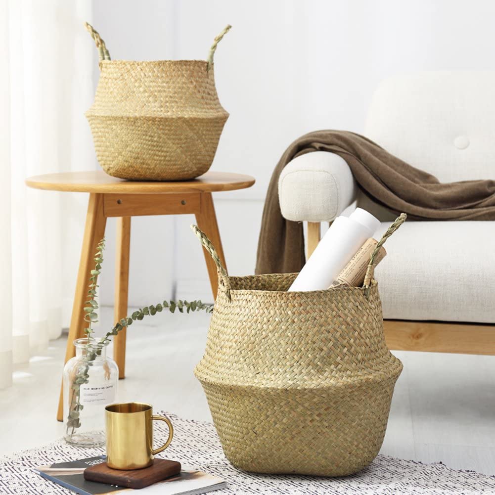 handmade natural seagrass foldable flower pot plant basket xl belly basket belly basket handle woven laundry storage plastic