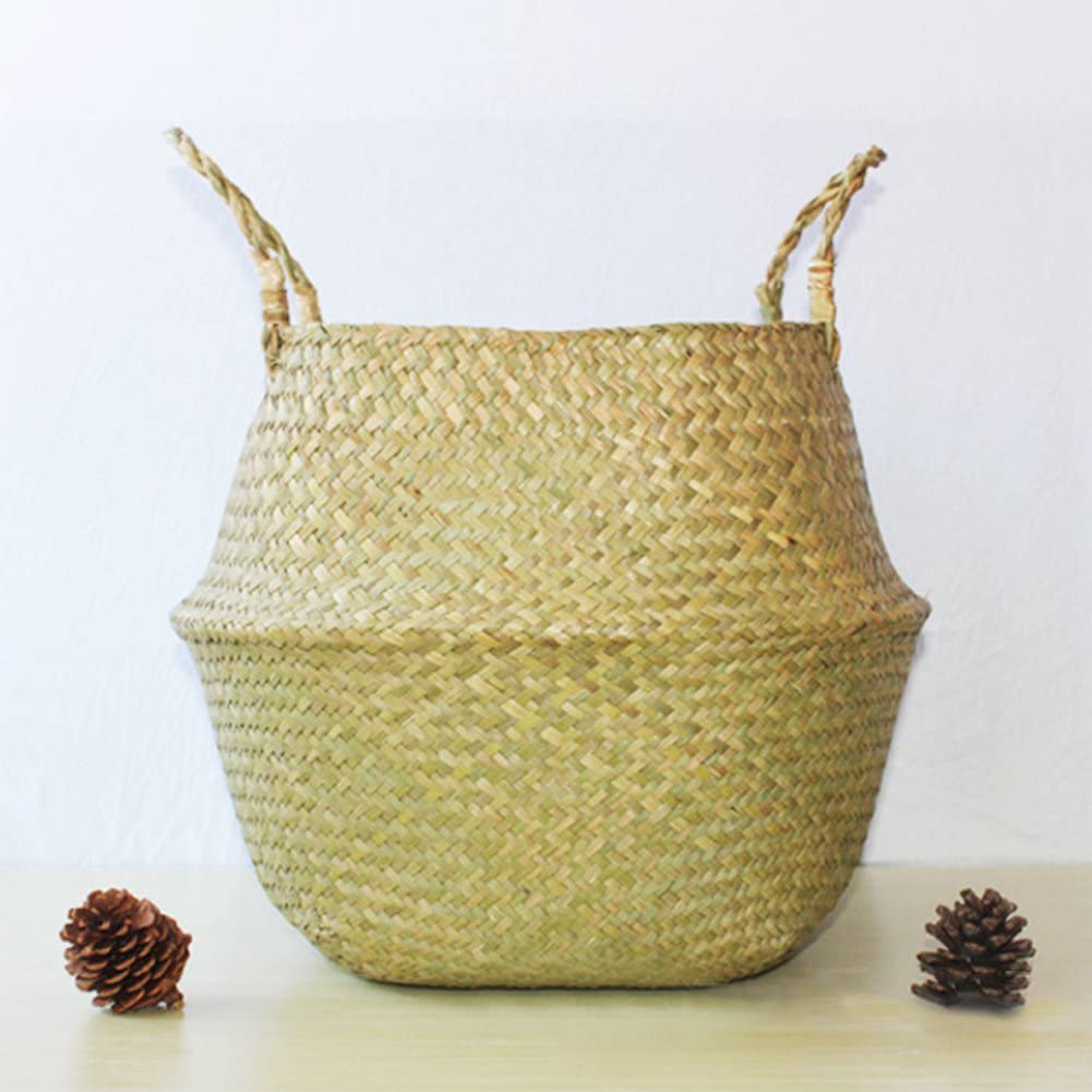 handmade natural seagrass foldable flower pot plant basket xl belly basket belly basket handle woven laundry storage plastic