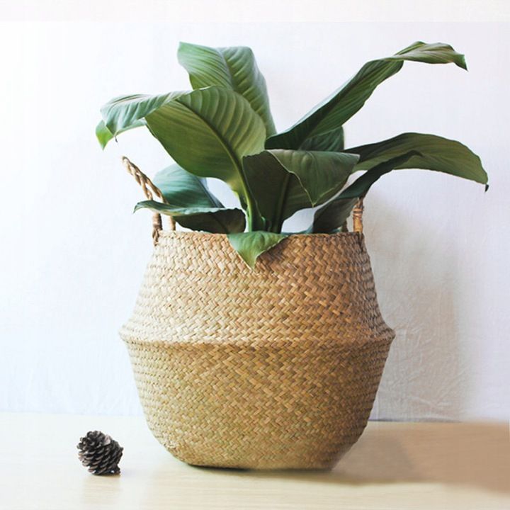handmade natural seagrass foldable flower pot plant basket xl belly basket belly basket handle woven laundry storage plastic