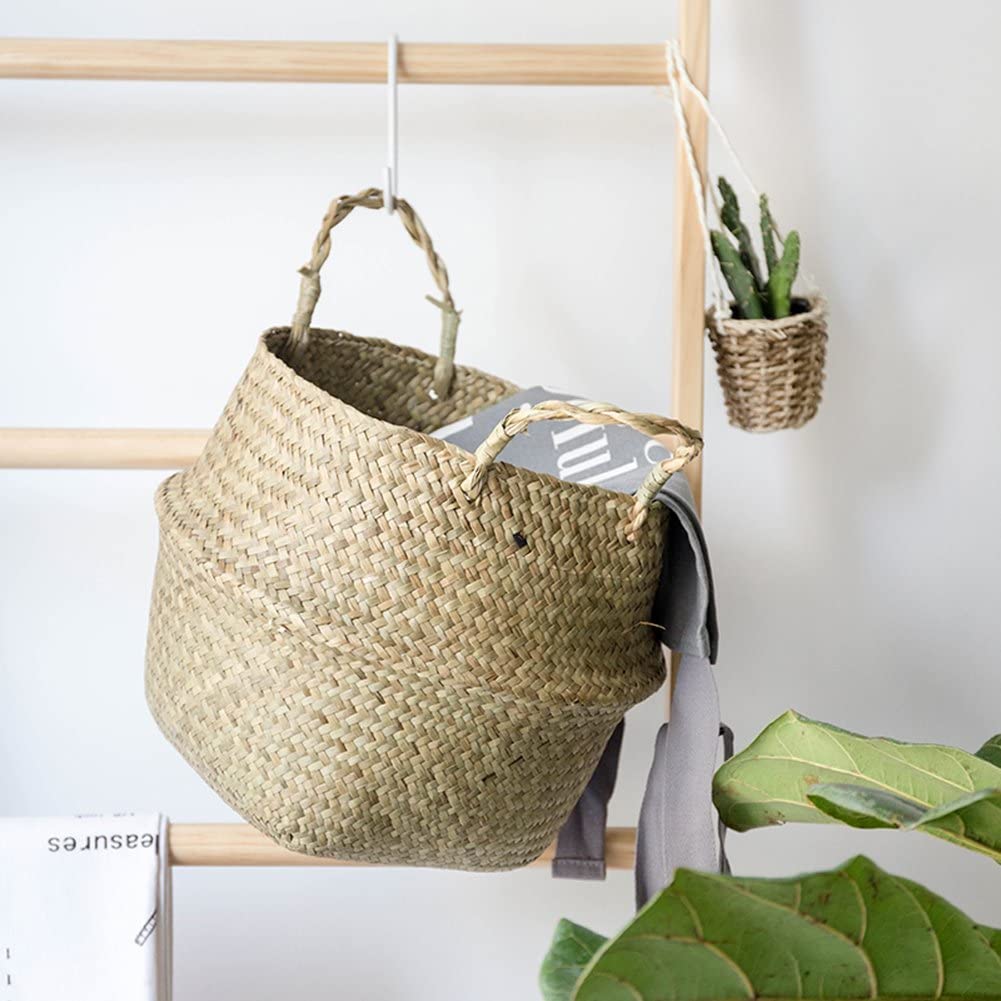 handmade natural seagrass foldable flower pot plant basket xl belly basket belly basket handle woven laundry storage plastic