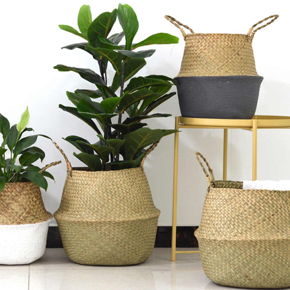 handmade natural seagrass foldable flower pot plant basket xl belly basket belly basket handle woven laundry storage plastic
